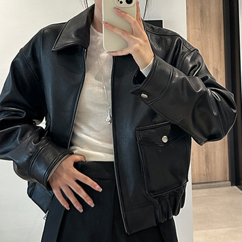 5227 Autumn and Winter New Goat Deer Pattern Small Lapel Workwear Pocket Silhouette Long Sleeved Short Jacket