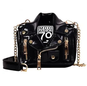 Designer square jacket shape handbag purse function korean chains bag pu leather girls crossbody bag