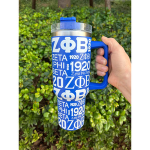 Tazas <span class=keywords><strong>de</strong></span> Acero Inoxidable <span class=keywords><strong>de</strong></span> 40 oz Delta Sigma Theta Zeta Phi Beta, Tazas Griegas Personalizadas <span class=keywords><strong>de</strong></span> la Hermandad ZPB con Asa y Pajita - Product Image 3