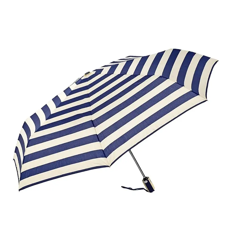 Auto Ouvrir Fermer Rayure Télescopique Normale 3 Pliant Parapluie En Tissu