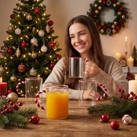 Tasse en verre bicolore résistante à la chaleur avec bord décoré et poignée enveloppée de ruban