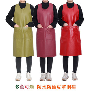 Pu <b>Leather</b> <b>Apron</b> Waterproof Oil Proof Wear Resistant Kitchen Cooking Vest Style For Men Women Adult Solid Color - Product Image 2