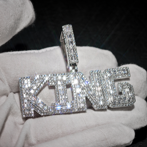 Hip Hop GRA glacé D couleur Baguette Moissanite 925 argent Sterling Pass diamant testeur personnalisé lettre roi pendentif pour hommes - Product Image 4