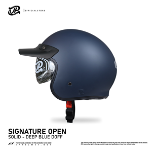 Casco Retro de Media Cara JP Signature en Azul Oscuro Mate, que ofrece un diseño elegante de cara abierta y un encanto retro sólido. - Product Image 3