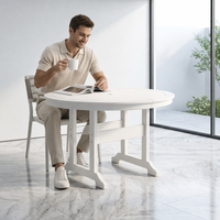 Table Circulaire en PEHD Toutes Saisons, Résistante aux UV, Facile à Nettoyer, avec Piétement Tréteau pour Mobilier d'Extérieur de Jardin