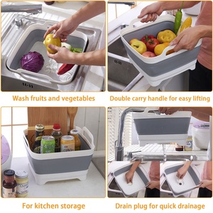 Zusammen klappbares Geschirr becken mit Abfluss stopfen Faltbares Mehrzweck-Küchen ablage fach für den Außenbereich - Product Image 4