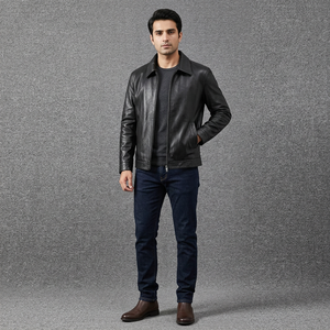 Chaqueta de Cuero Genuino de Becerro Delicado para Hombre, Estilo Vintage, Transpirable, Corte Regular Ajustado, Cuello Alto, Solapa Elegante, Tallas Grandes - Product Image 1