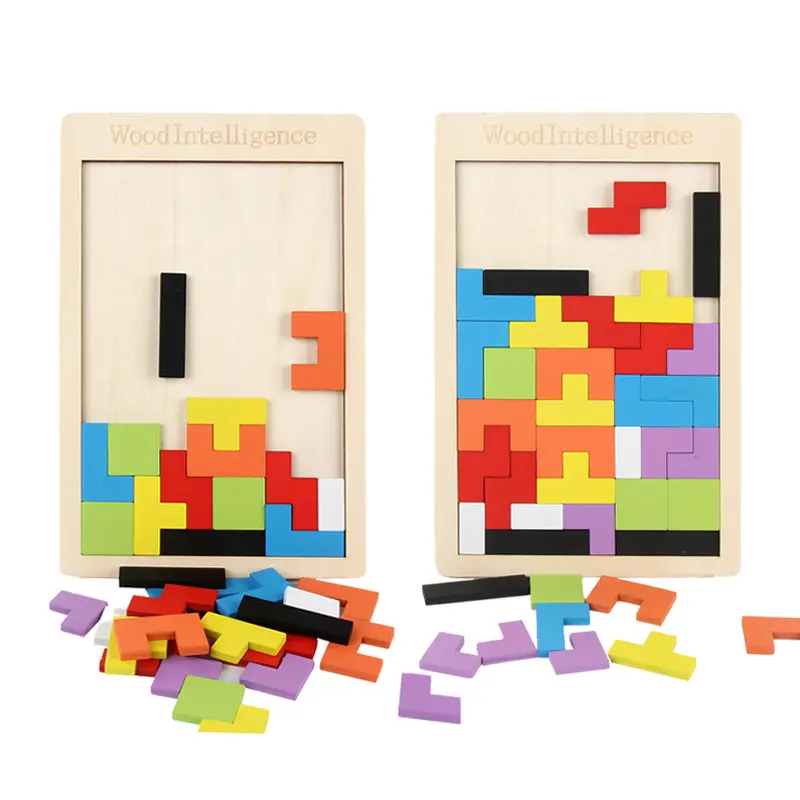 गर्म बेच जल्दी शैक्षिक Tangram आरा पहेलियाँ रंग 3D ब्लॉकों लकड़ी के tetri पहेली बच्चों के लिए