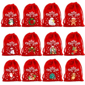 Manufacturer Wholesale Bright Red <b>Christmas</b> Velvet Drawstring <b>Gift</b> Bags Cartoon Design Rectangular Shape for apple Candy - Product Image 3