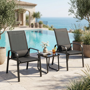 <span class=keywords><strong>Set</strong></span> Bistrot Moderno con Struttura <span class=keywords><strong>in</strong></span> Acciaio, 3 Pezzi, <span class=keywords><strong>Sedie</strong></span> <span class=keywords><strong>da</strong></span> Esterno <span class=keywords><strong>in</strong></span> Rete Traspirante con Poggiatesta, <span class=keywords><strong>Tavolo</strong></span> <span class=keywords><strong>in</strong></span> Vetro per Balcone <span class=keywords><strong>e</strong></span> Hotel, Eco-Friendly - Product Image 4