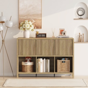 Librería Vertical de Madera Maciza de Estilo Nórdico Moderno SL-BC1508, con Ranuras Verticales, Duradera, para Sala de Estar o Dormitorio - Product Image 1