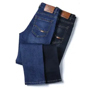 MJ049 Jeans Modis untuk Pria Grosir Celana Jeans Pas Badan Desainer Denim Regang Biru dan Hitam Jeans Pria