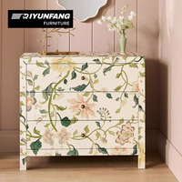 Meuble de salon moderne à neuf tiroirs, style naturel, avec motifs peints à la main de plantes et de fleurs, 5+ tiroirs