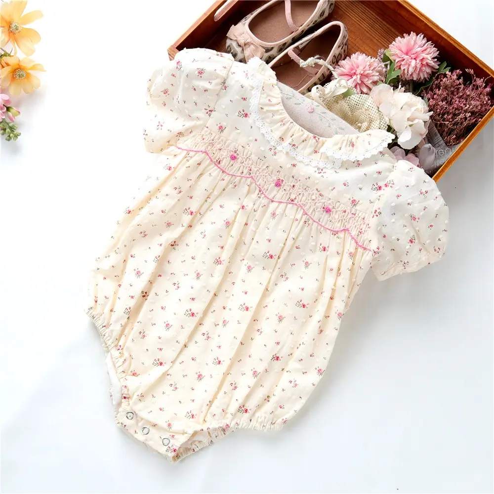12553summer new born baby girls rompers bubble smocked embroidery hand made outfit kids clothes children clothes OEM