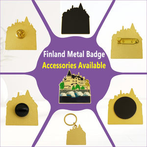 En stock Aimant de réfrigérateur, Épingle de revers, Emblème drapeau de la Finlande, Motif forêt nordique et paysage fjord, Cadeau, Souvenir de voyage, Style <span class=keywords><strong>scandinave</strong></span>, Personnalisé - Product Image 2