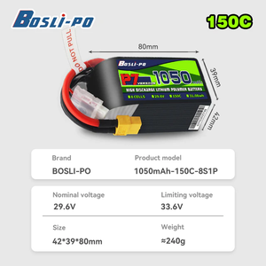 Boslipo P7 1050mAh 150C LiPo Batterij Privé Mould 4S <span class=keywords><strong>6S</strong></span> 8S Hoge Ontladingscapaciteit FPV Drone voor RC Racing Quadcopter Freestyle - Product Image 3