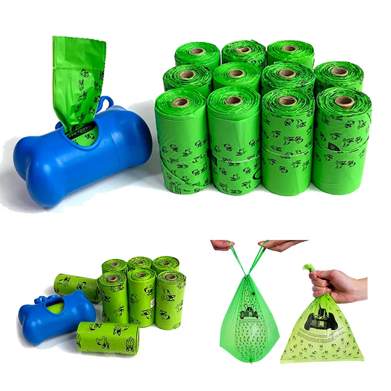 Sacchetto di cacca di immondizia per cani da compagnia compostabile stampato ecologico personalizzato sacchetto di cacca di cacca di cane biodegradabile per cane con dispenser
