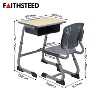 Ensemble bureau et chaise d'étudiant confortable avec dossier perforé, cadre métallique moderne, mobilier scolaire, table d'apprentissage pour salle de classe