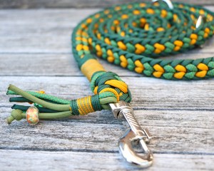 Nuevo conjunto de correa de Collar ajustable personalizado para mascotas hecho a mano 550 Collar de perro trenzado de Paracord con hebilla de cuero decoración de plumas - Product Image 5