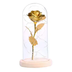 Offre Spéciale Fleurs Avec Lampe Dôme En Verre Rose 24k or Fleur Pour La Saint-Valentin