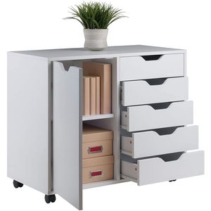 Db Winsome Halifax - Mueble de almacenamiento blanco, 80x65x38 cm, 5 cajones con puerta, unidad de organización multifuncional para el hogar - Product Image 4