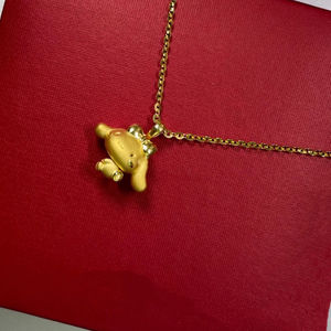 Lao Sand Gold Cinnamon Dog Necklace Brass Plated Real Gold Sanrio Big Ear Dog Pendant Lucky Bead Gift Necklace - Product Image 1