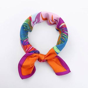 High Quality Oem Premium Multi-purpose Customized logo Flower <b>Silk</b> Satin Head <b>Scarf</b> - Product Image 2