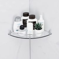 Étagère d'angle en verre en acier inoxydable, simple/double niveau, murale, réglable, gain de place, rangement pour salon et salle de bain