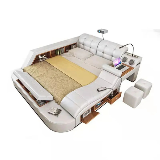 Modern Bedroom Furniture Leather Bed with Speaker USB Charger Massage Multi-function Smart Soft Bed