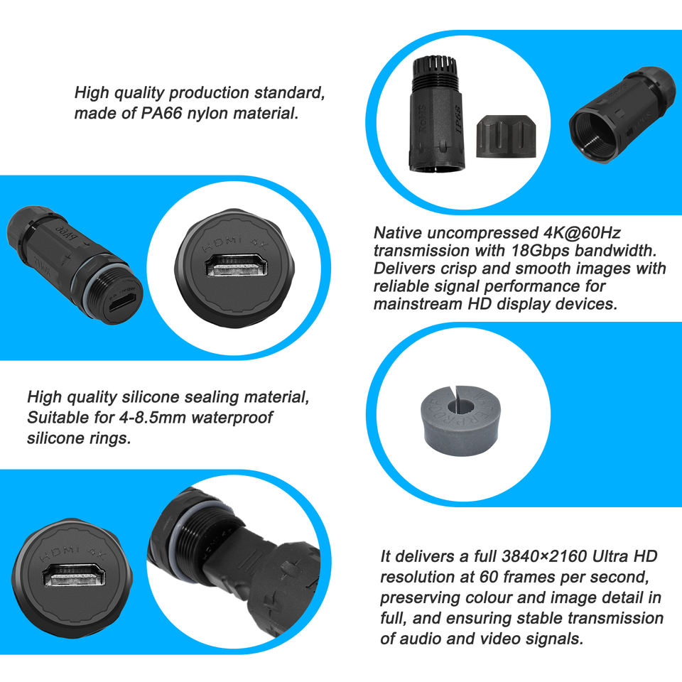 YPM25-HDMI4K-A IP68 M25 Waterproof HDMI 4K@60Hz Female to Female Coupler