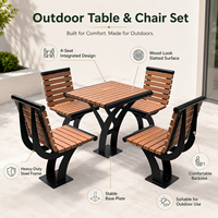 Ensemble table et chaises de patio en WPC pour extérieur, table carrée de parc avec structure en acier galvanisé et 4 bancs intégrés