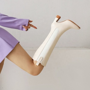 8cm Low Square Heels Women Knee High Boots Big Size 46 Stretch Shaft <b>Long</b> Booties Big Feet Wide Fit Shoes - Product Image 5
