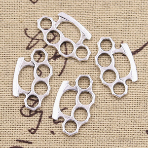 Pendentifs Breloques Poing Américain en Alliage de Zinc, Couleur Bronze Argent Vieilli, pour Fabrication de Bijoux 24x14MM - Product Image 4