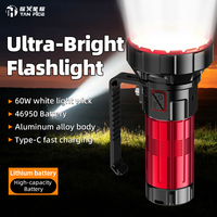 Linterna Ultra Brillante de 60W, Alta Potencia, Recargable, Batería de Litio de Gran Capacidad, Linterna de Emergencia para Exteriores con Asa