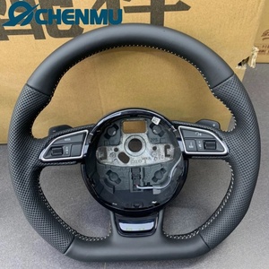 VENTE FLASH Volant sport en cuir à fond plat pour <span class=keywords><strong>Audi</strong></span> S6 S7 A4 A5 A6 A7 Q3 Q5 <span class=keywords><strong>A3</strong></span> S3 S8 R8, cuir perforé noir amélioré - Product Image 2