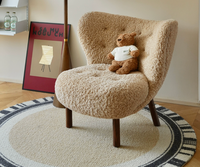 Fauteuil de salon individuel en laine d'agneau, style hôtelier français, avec dossier haut et pieds en bois, pour la maison