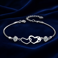 Pulsera de Corazón con Circonita Cúbica AAA, Plata de Ley 925, Diseño de Huellas Entrelazadas, Joyería para Mujer