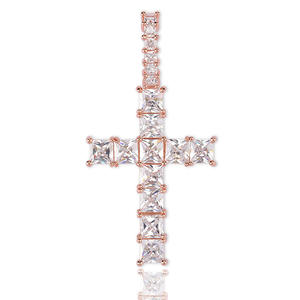 Mini Baguette Croce Pendente Della Collana con la Catena libera <span class=keywords><strong>Oro</strong></span> Argento Piazza AAA Zircone Cubico antico croce Hip hop Roccia Gioielli - Product Image 4