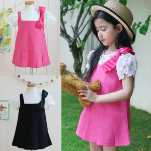 Vêtements pour enfants en gros, robe d'été à manches courtes avec patchwork et nœud pour filles, fabriquée en Chine - Product Image 2