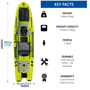 Offre Spéciale Kayak de pêche à pédales de 12 pieds avec <span class=keywords><strong>moteur</strong></span> de pêche à la traîne Prix d'usine Sit-On-Top Design pour 1 personne - Product Image 2