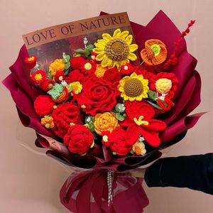 Bouquet <span class=keywords><strong>de</strong></span> fleurs au crochet fait main, cadeau en tricot fini, pour petite amie, meilleure amie, professeur, camarade <span class=keywords><strong>de</strong></span> classe, maman, cadeau créatif - Product Image 2