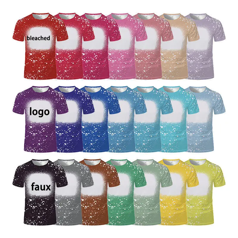 Wholesale Cheap Price bleached sublimation tshirts 100% polyester blank tye dye faux bleached t shirts for sublimation