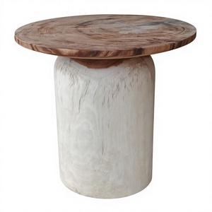 Taburete de madera de estilo minimalista hecho de madera de Suar en forma redonda y color natural para muebles de hogar, muebles de sala de estar. - Product Image 2