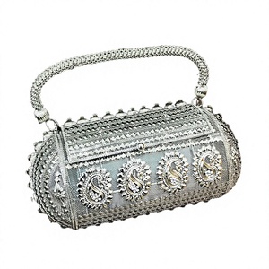 Radiant <b>Silver</b> Metal Elegance Handmade Ladies <b>Evening</b> Party Clutch <b>Bag</b> Stunning Fusion Style Craftsmanship Craftstages - Product Image 1