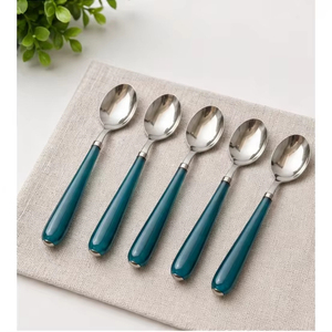 Juego de Cucharas de Acero Inoxidable Azul Turquesa con Mangos de Resina Brillante, Cubertería Moderna para el Hogar, Hotel, Cocina y Mesa - Product Image 1