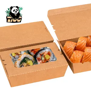 Op Maat Gemaakte Logo Wegwerp Kraftpapier Doos Voedselcontainers Recyclebaar Milieuvriendelijk Biologisch Afbreekbaar Op Maat Gemaakte Afhaalsushi-Dozen