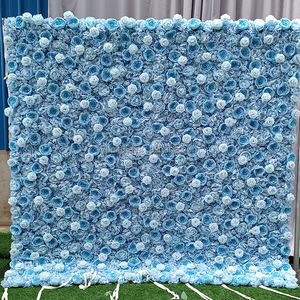 A-1577高品質5dロールアップ人工花壁フォトブース結婚式の装飾背景白とネイビーブルー花の壁 - Product Image 4