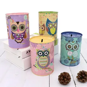 TOPSTHINK large capacity cartoon owl metal piggy bank tin cute unopenable money box coin bank for kids