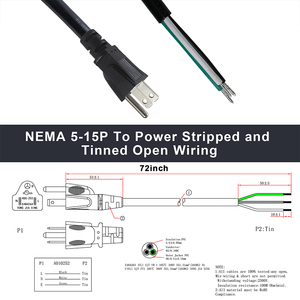 Cable de alimentación de repuesto con enchufe con toma de tierra de 3 clavijas NEMA 5-15P para EE. UU. a cable de CA desnudo estañado de extremo abierto de calibre 16, 18, 14 - Product Image 2