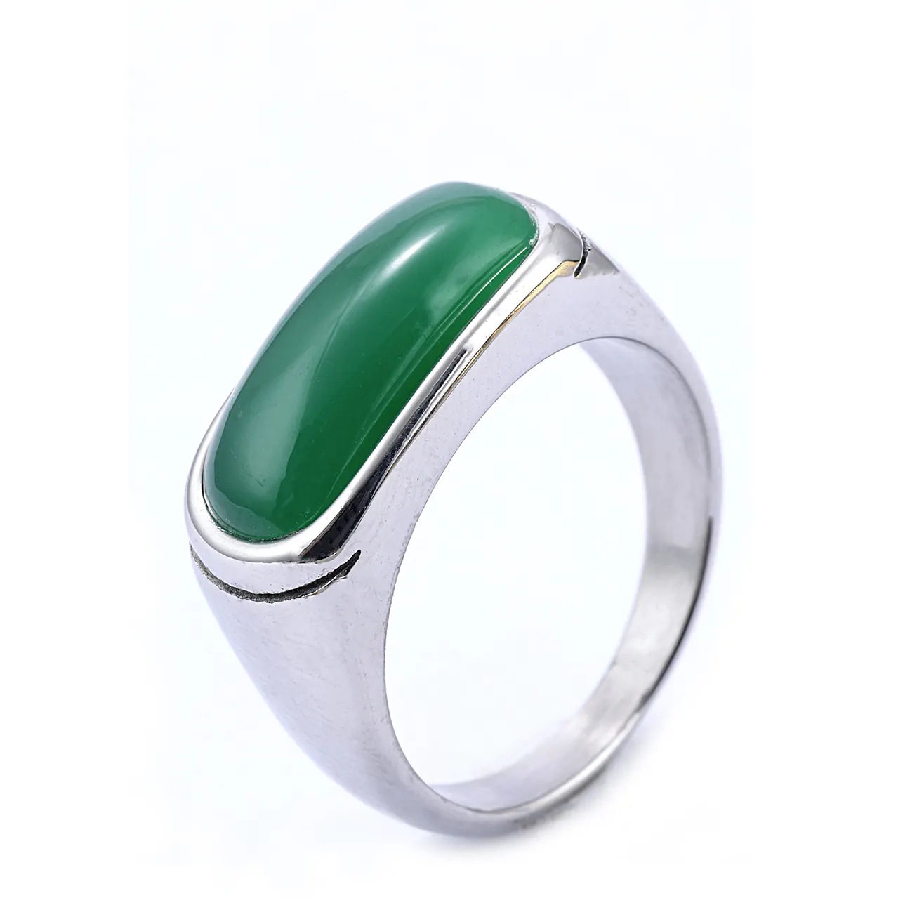 Custom Design Stainless Steel Personality Luxury Wedding Green Stone Men Finger Rings Natural Gemstone Ring For Men